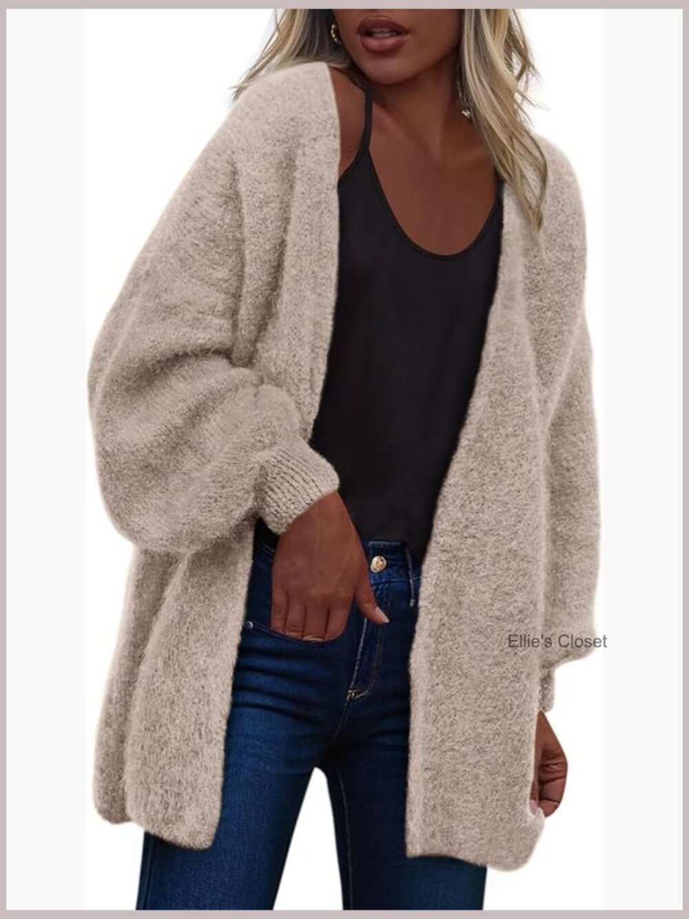 Open Front Cardigan - Trendy Fall Long Sleeve Drop Shoulder Knit Sweater